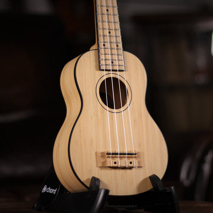 Laka VUS100B Bamboo Soprano Ukulele angled