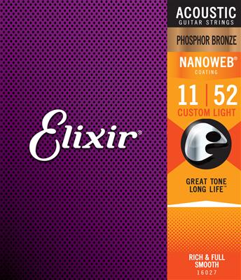 Elixir Nanoweb Phosphor Bronze Acoustic Guitar Strings - 11-52 Custom Light