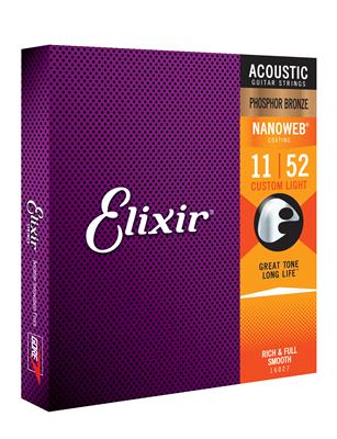 Elixir Nanoweb Phosphor Bronze Acoustic Guitar Strings - 11-52 Custom Light