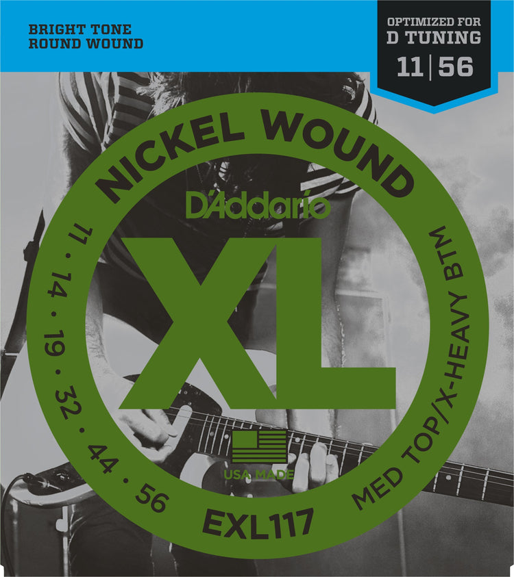 D'Addario EXL117 Nickel Wound Electric Guitar Strings Medium Top-Extra-Heavy Bottom 11-56 - The Guitar Store - The Home Of Tone